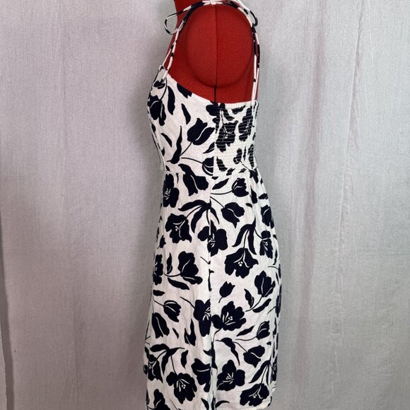 Old Navy Womens Linen Blend Cami Dress white Navy Floral Smocked Back XS E434 - Picture 3 of 15